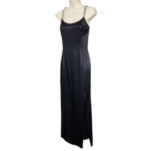 Jessica McClintock Dress Gunne Sax 90s Retro Slip Rhinstones Strap Black Size 10